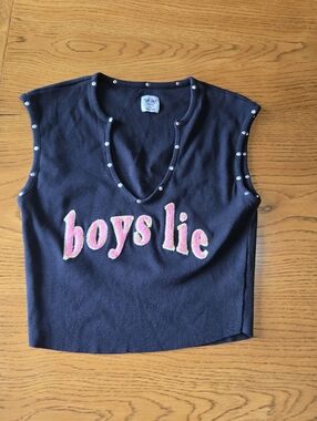 Boys Lie Black Tank Top with Pink Lettering by Boys Lieom